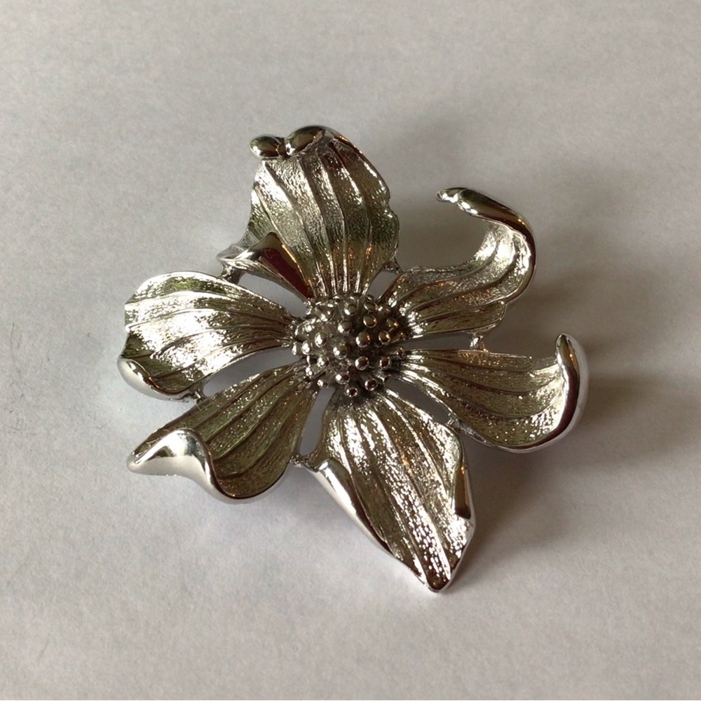 Vintage Elegant Silver Floral  Boucher Brooch signed and numbered